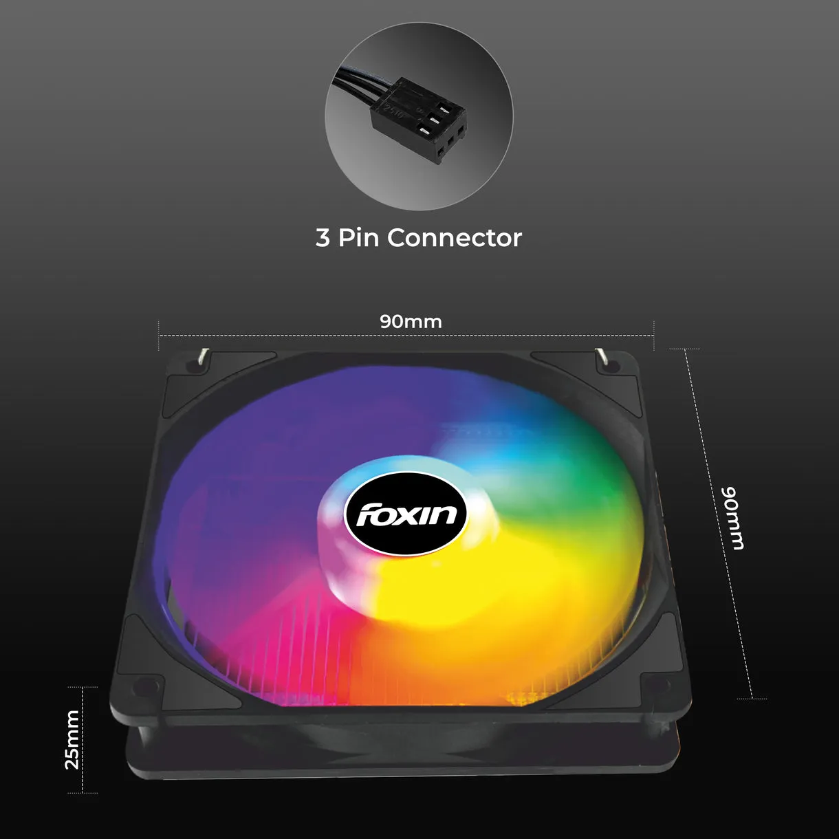 Foxin CPU Fan For Intel and AMD Socket 90mm RGB FCF 003 view 2